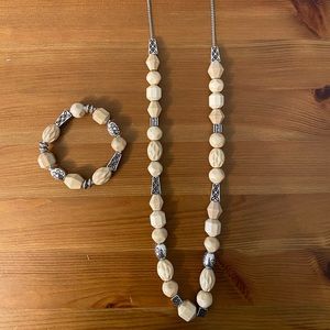 Brighton Wood & Silver Long Necklace & Bracelet